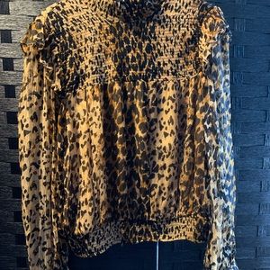 Free people leopard long sleeved blouse